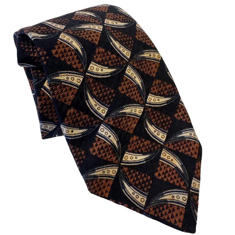 Ferrell Reed for Huntley's‎ 100% Silk Necktie Brown Black Geometric Men Tie
